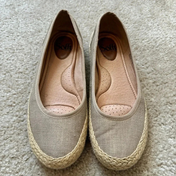 Sofft Metallic Gold Round-toe Macee Linen Jute Espadrille Flats - Picture 1 of 5